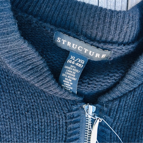 Men's structure xl44-46 lambs wool full zip cardigan sweater - Picture 2 of 4